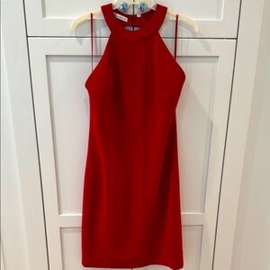 Tahari Red Halter Sheath Dress above knee 6 8 princess seams